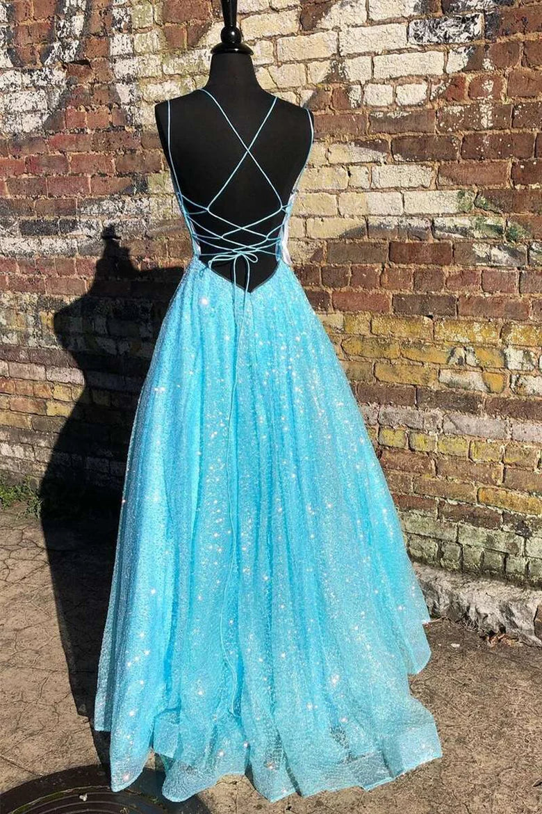 Vestido de fiesta plisado con escote en V y lentejuelas en forma de A